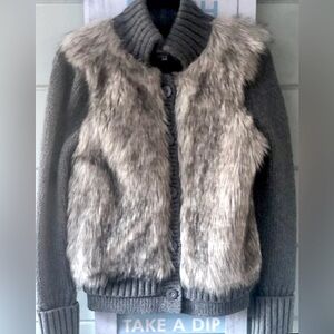 JUICY COUTURE y2K button up sweater coat or cardigan sweater wool & faux fur M